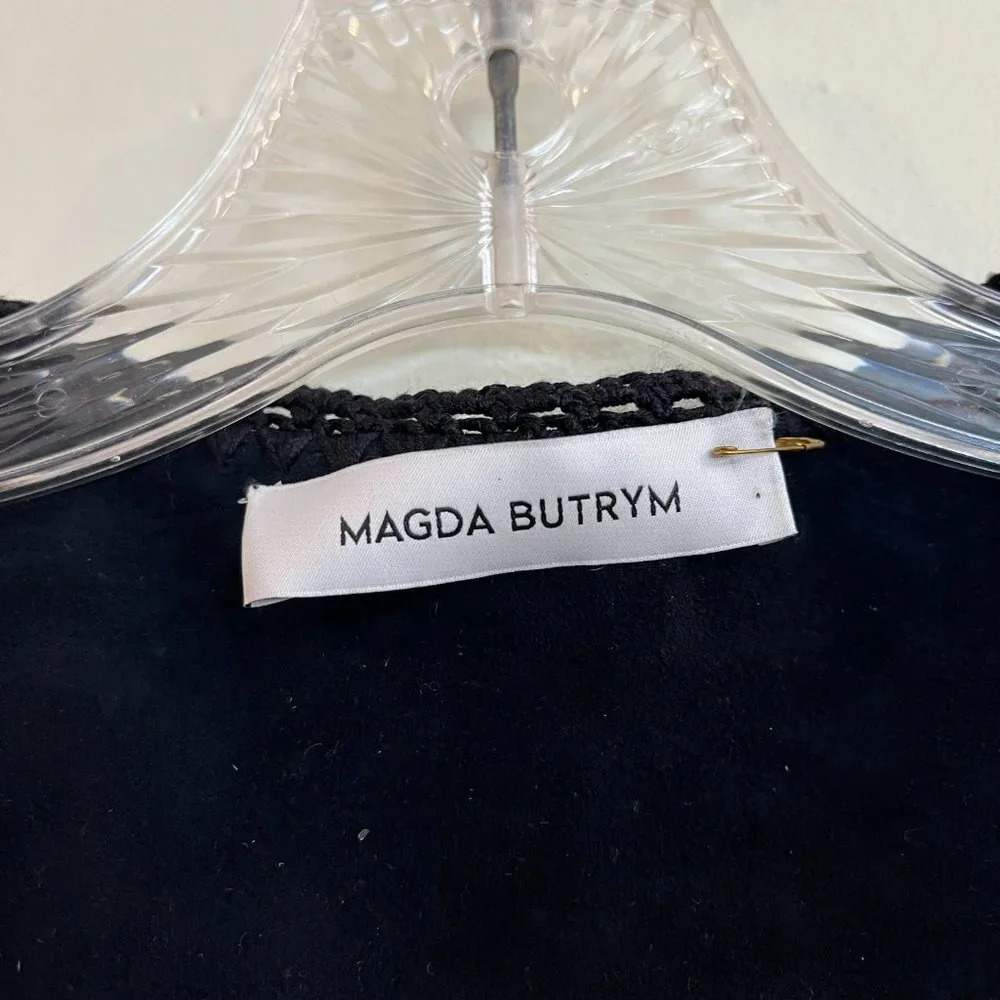 Magda Butrym Oakland Blue Suede Crochet Embroidered Lace Designer Mini Dress 34 - Picture 9 of 14